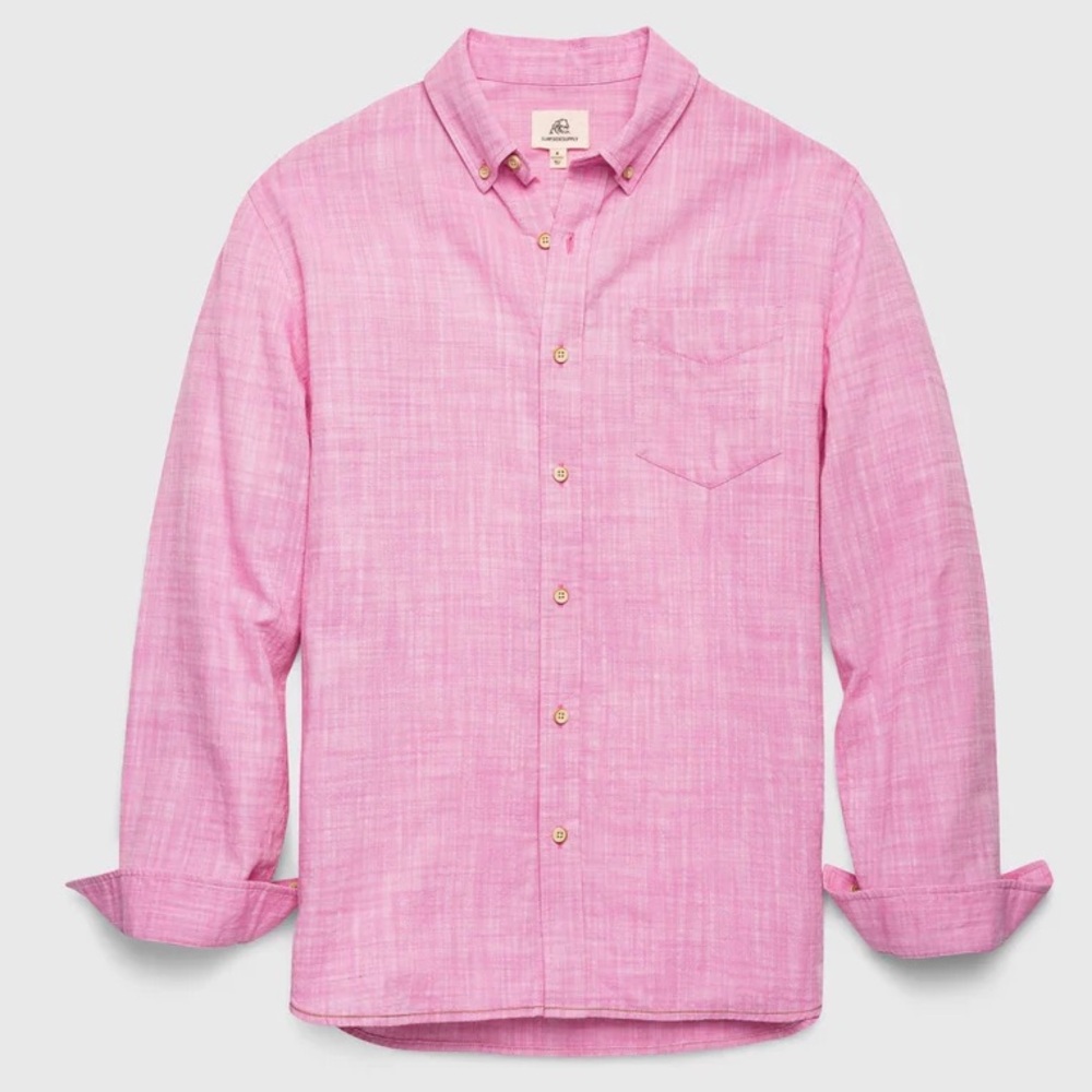 Surfside Supply Brian Cotton Slub Shirt in Pink Fiji